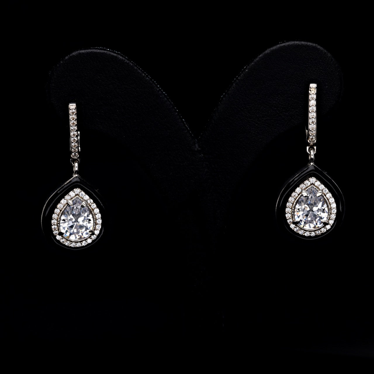 ENAMEL-EDGED TEARDROP SOLITAIRE EARRINGS