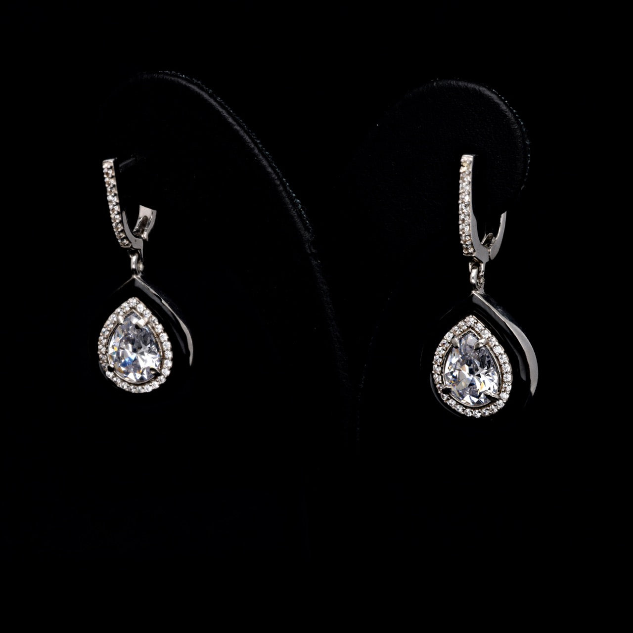 ENAMEL-EDGED TEARDROP SOLITAIRE EARRINGS