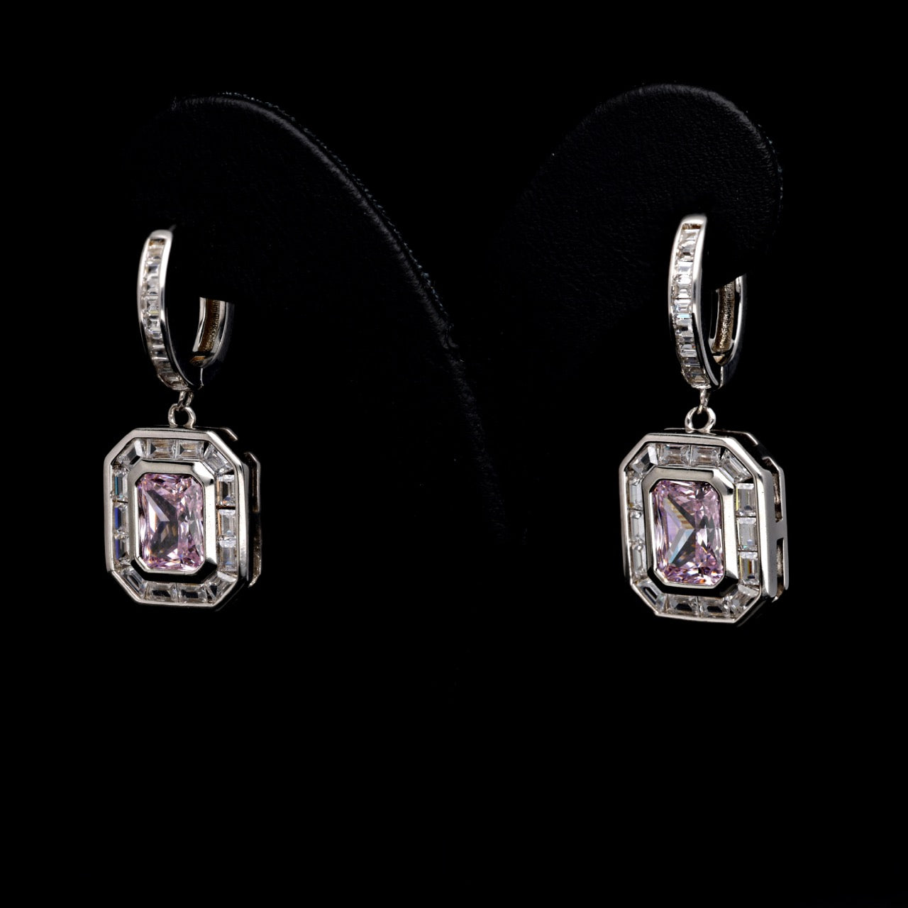 PAVE SIDE DETAILED PINK DIAMOND DROP EARRINGS