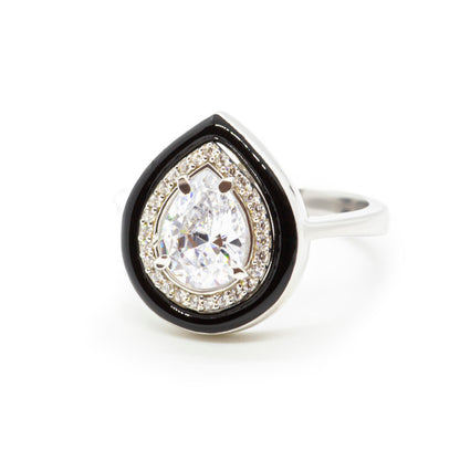 ENAMELLED PEAR-SHAPED SOLITAIRE RING