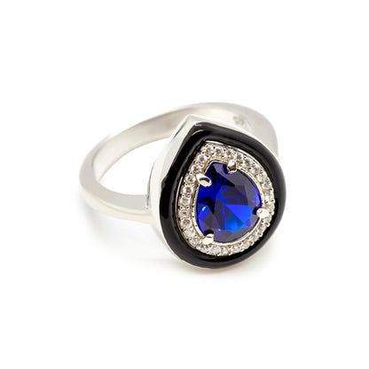 ENAMELLED PEAR-SHAPED SOLITAIRE RING