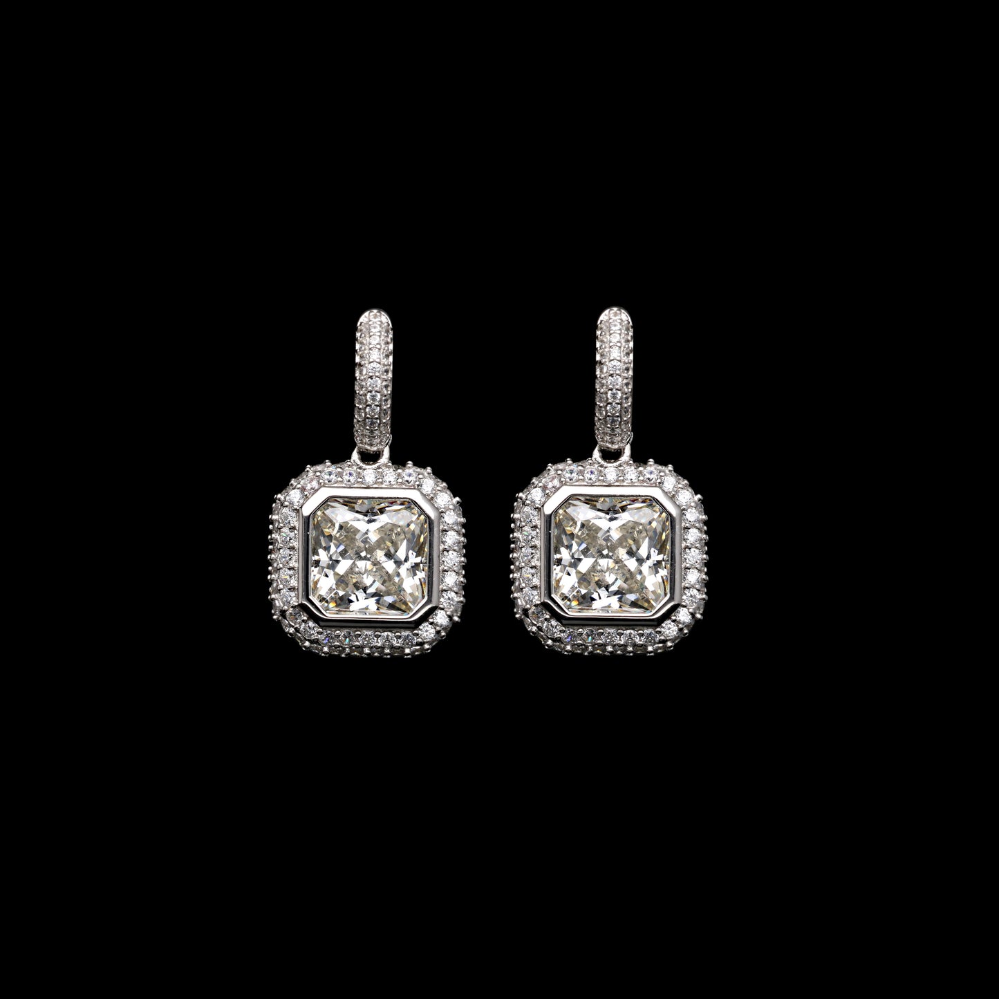 PAVESIDE CARRE DROP EARRINGS