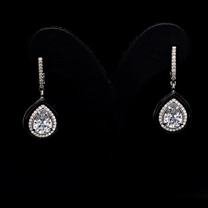 ENAMEL-EDGED TEARDROP SOLITAIRE EARRINGS