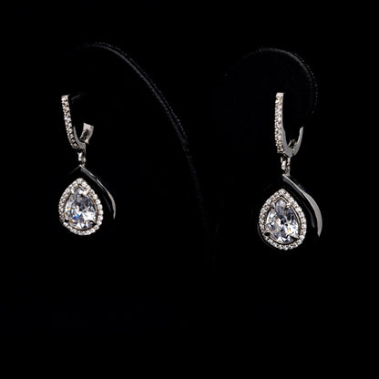 ENAMEL-EDGED TEARDROP SOLITAIRE EARRINGS