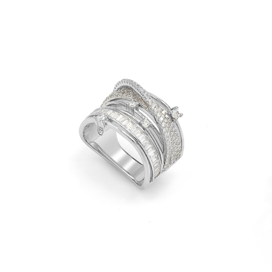 MULTI ROW BAGUETTE AND ROUND STONE RING