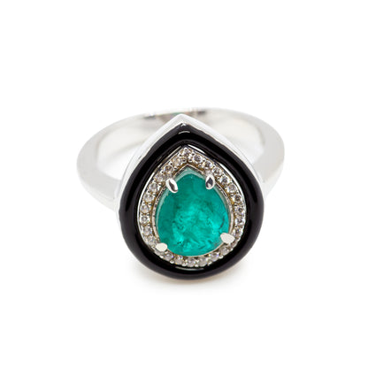 ENAMELLED PEAR-SHAPED SOLITAIRE RING