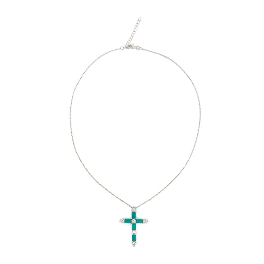 BAGUETTE BICOLOR CROSS NECKLACE